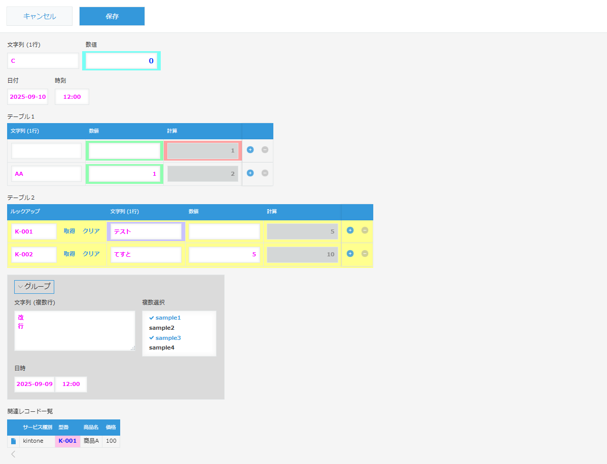 レコード編集画面