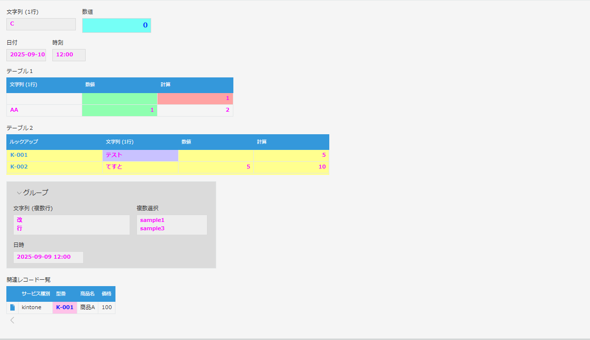 レコード詳細画面