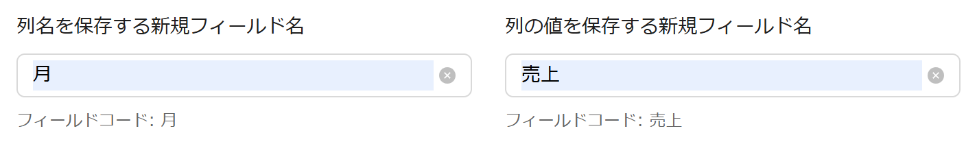 新規フィールド名を設定